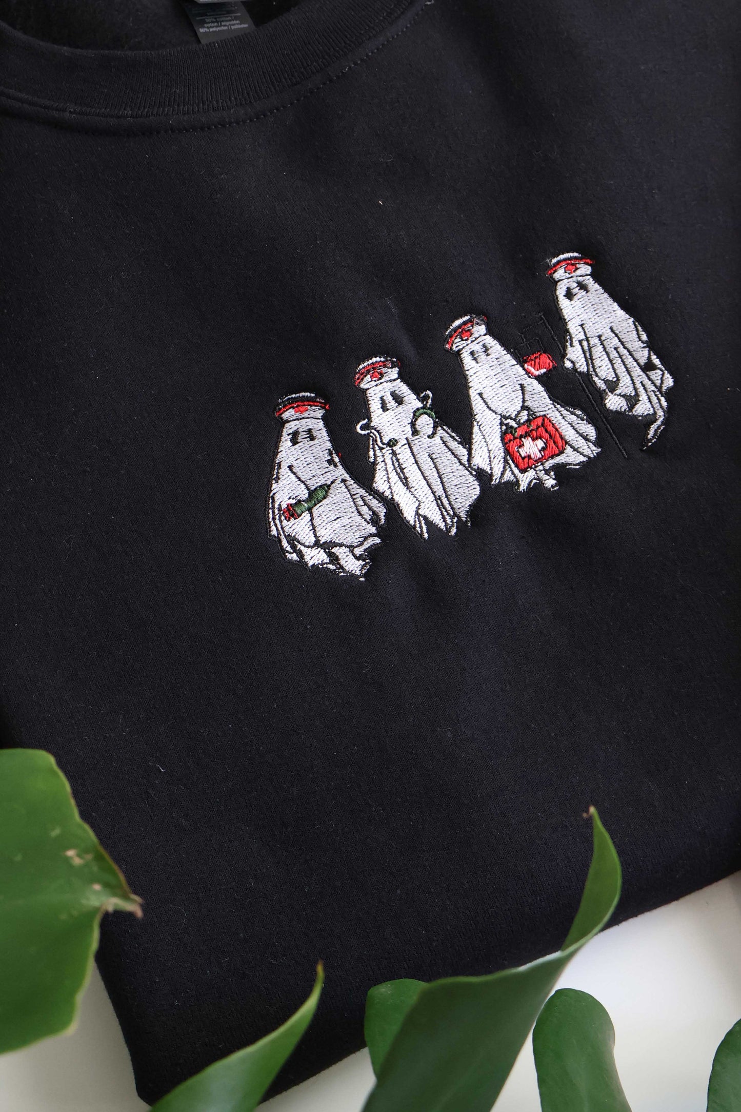 Halloween Nurse Ghost Sweatshirt – Embroidered Spooky Crewneck