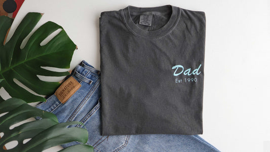 Personalized Dad Established Embroidered T-Shirt