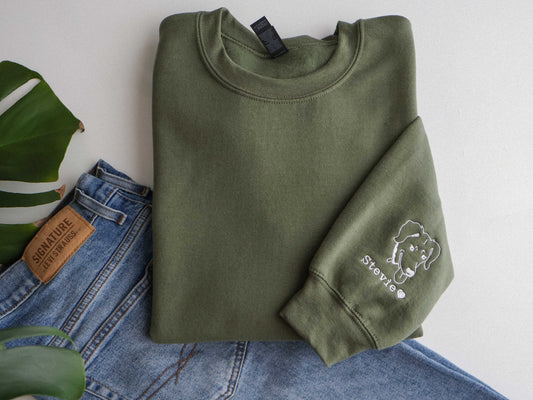 Pet Portrait Embroidered On Sleeve - Sweatshirt & Hoodie