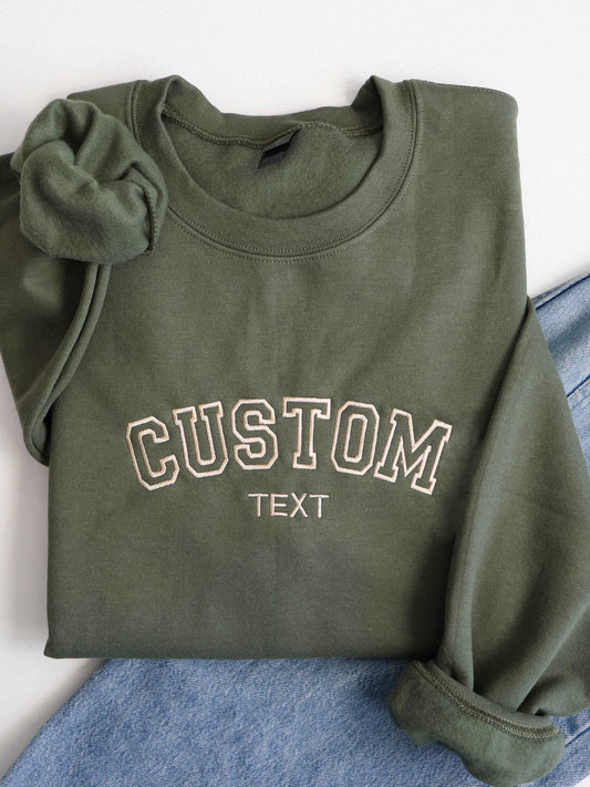 Custom Embroidered Sweatshirt with Names on Sleeve