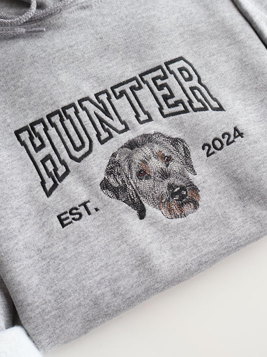 Embroidered Pet Portrait Hoodie and Sweatshirt With Name