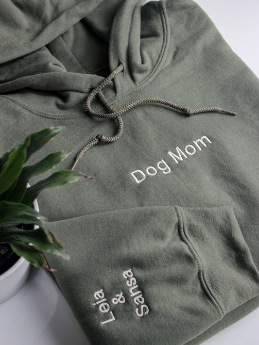 Dog Mom Sweatshirt with Names on Sleeve