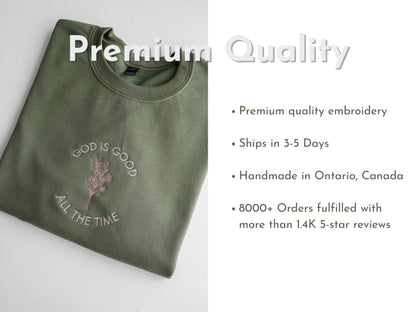 God Is Good Floral Embroidered Hoodie or Sweatshirt with Custom Bible Verse Sleeve