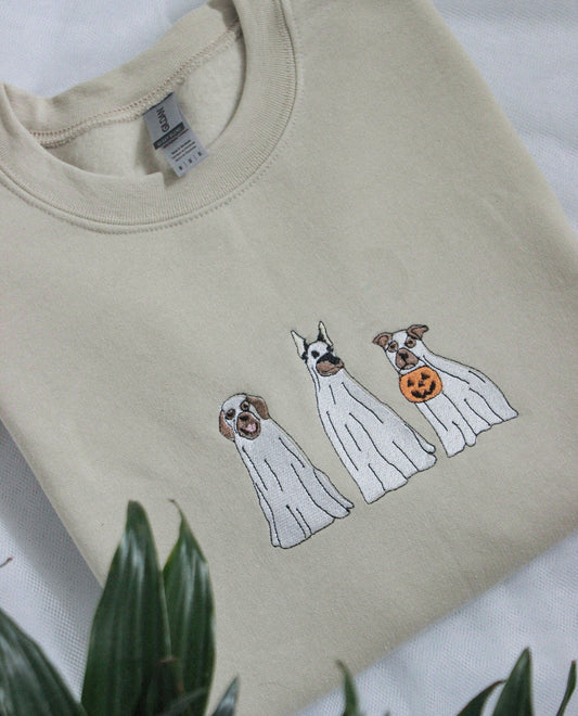 Ghost Dogs Embroidered Halloween Sweatshirt