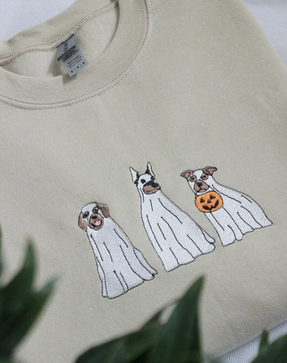 Ghost Dogs Embroidered Halloween Sweatshirt