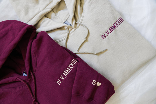 Roman Numeral Embroidered Sweatshirt and Hoodie