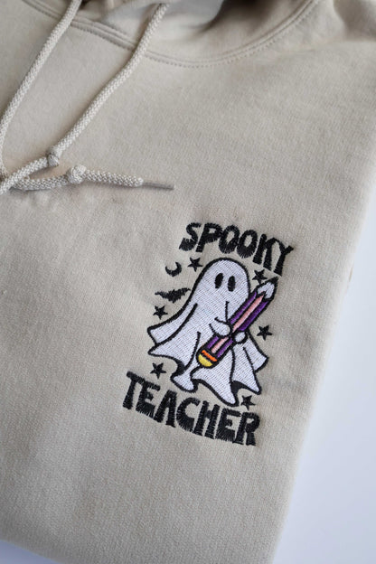Spooky Teacher Ghost Sweatshirt – Halloween Embroidered Teacher Hoodie