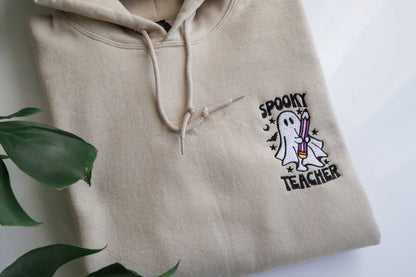 Spooky Teacher Ghost Sweatshirt – Halloween Embroidered Teacher Hoodie