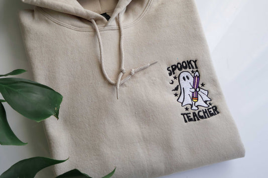 Spooky Teacher Ghost Sweatshirt – Halloween Embroidered Teacher Hoodie