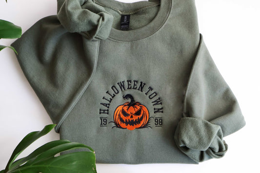 Halloween Town Sweatshirt – Spooky Pumpkin Embroidered Hoodie