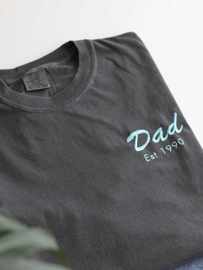Personalized Dad Established Embroidered T-Shirt