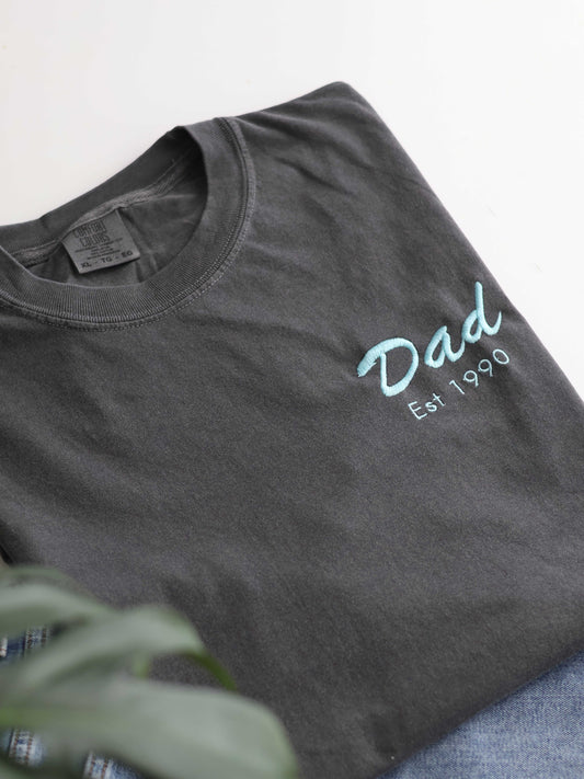 Personalized Dad Established Embroidered T-Shirt