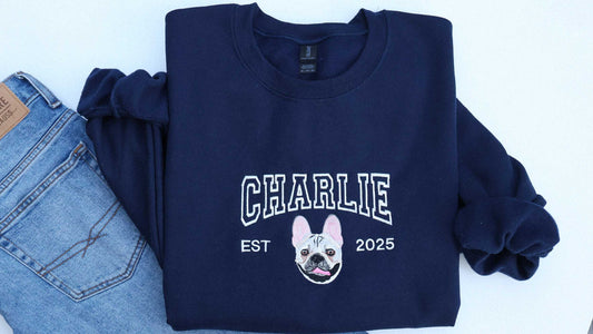 Embroidered Pet Portrait Hoodie and Sweatshirt With Name