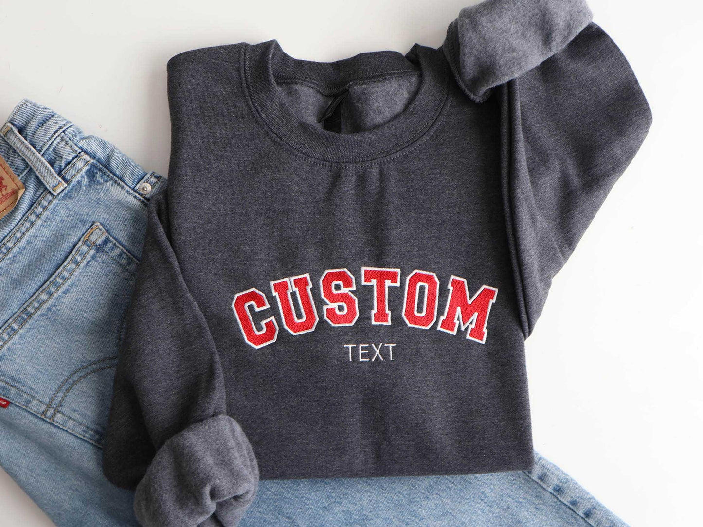Custom Text Embroidered Sweatshirt & Hoodie