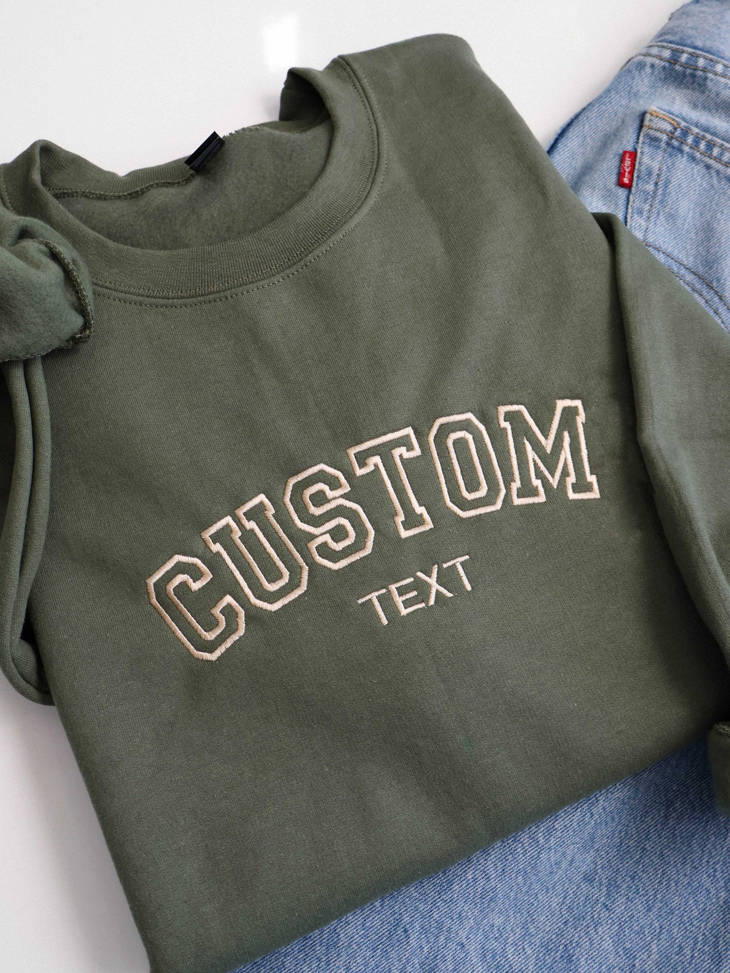 Custom Embroidered Sweatshirt with Names on Sleeve