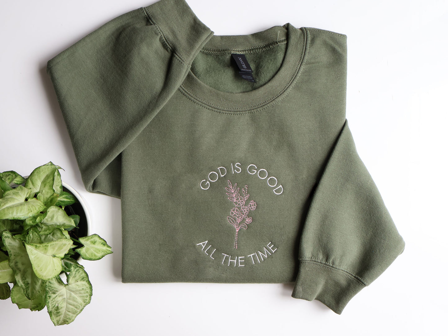 God Is Good Floral Embroidered Hoodie or Sweatshirt with Custom Bible Verse Sleeve