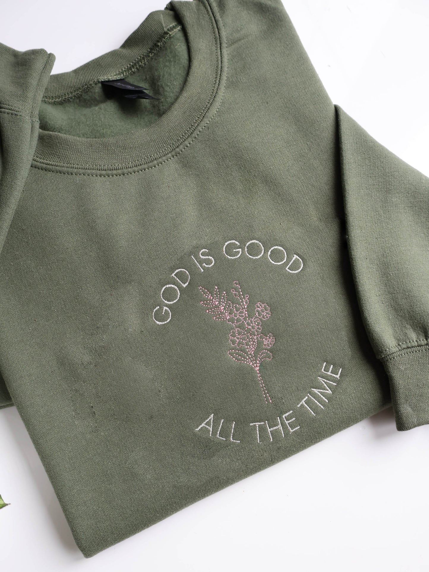 God Is Good Floral Embroidered Hoodie or Sweatshirt with Custom Bible Verse Sleeve