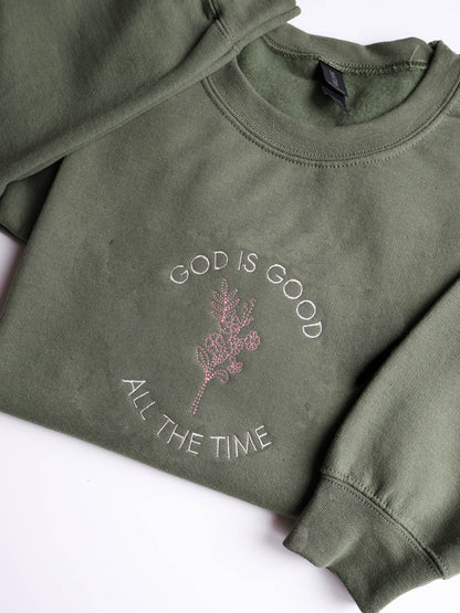God Is Good Floral Embroidered Hoodie or Sweatshirt with Custom Bible Verse Sleeve