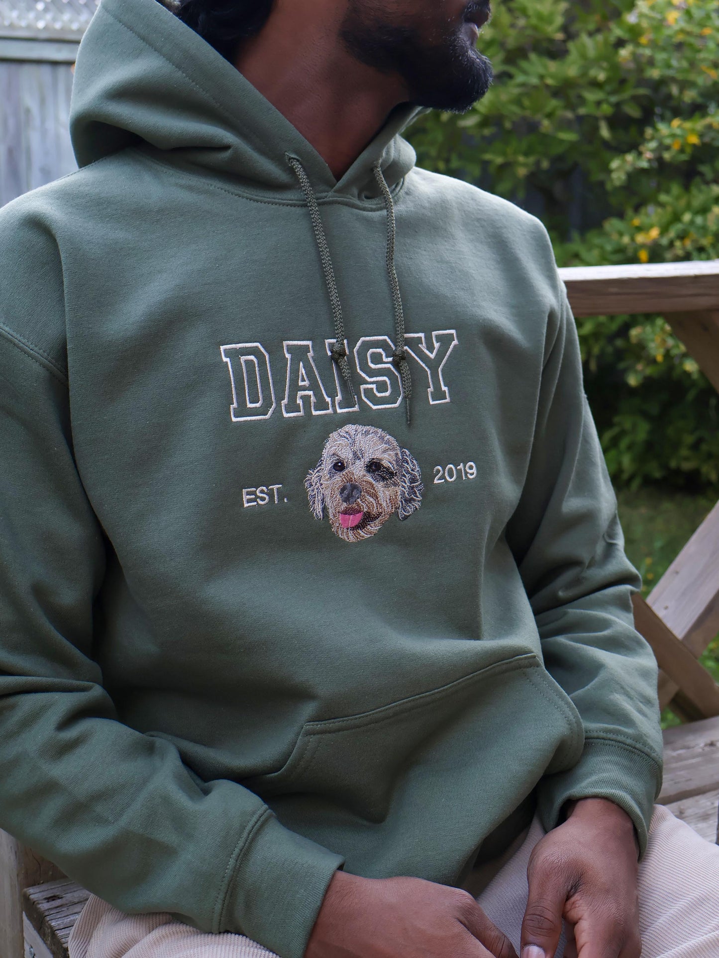Embroidered Pet Portrait Hoodie and Sweatshirt With Name