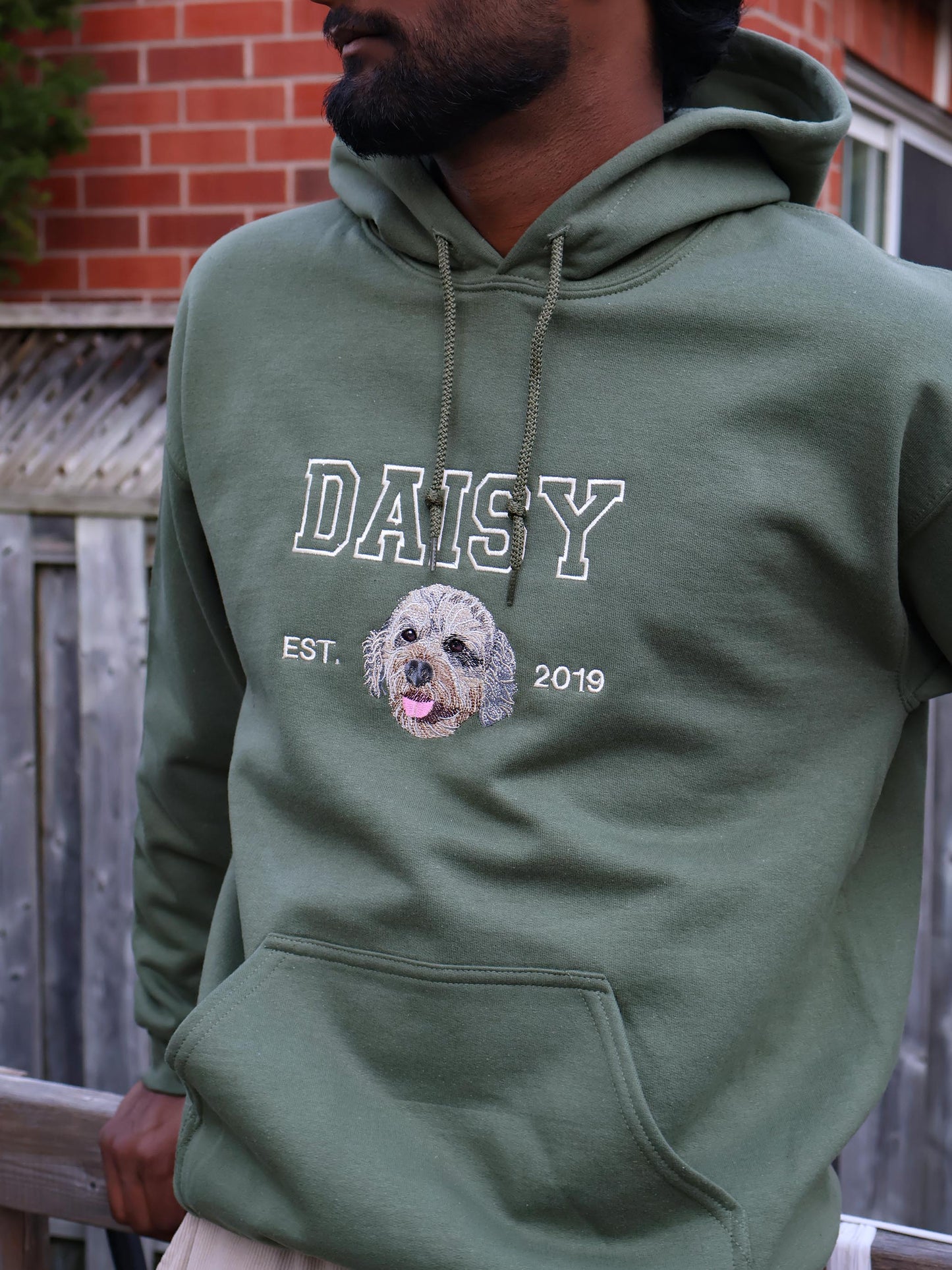 Embroidered Pet Portrait Hoodie and Sweatshirt With Name