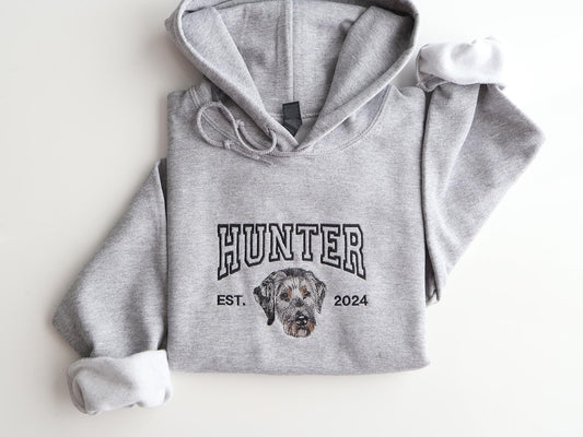 Embroidered Pet Portrait Hoodie and Sweatshirt With Name