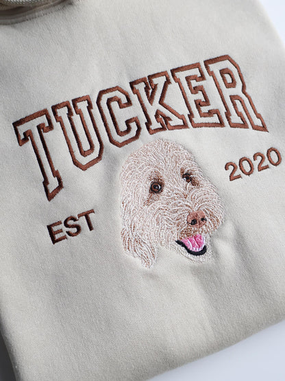 Embroidered Pet Portrait Hoodie and Sweatshirt With Name