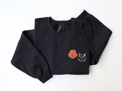 Custom Two Pet Portrait Embroidery Sweatshirt