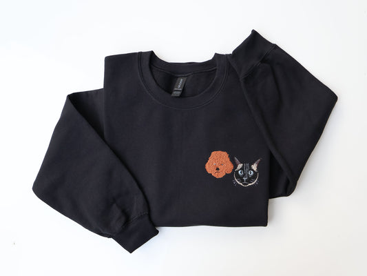 Custom Two Pet Portrait Embroidery Sweatshirt