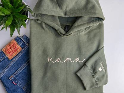 Custom Mama Sweatshirt with Names on Sleeve– Perfect Mother's Day Gift