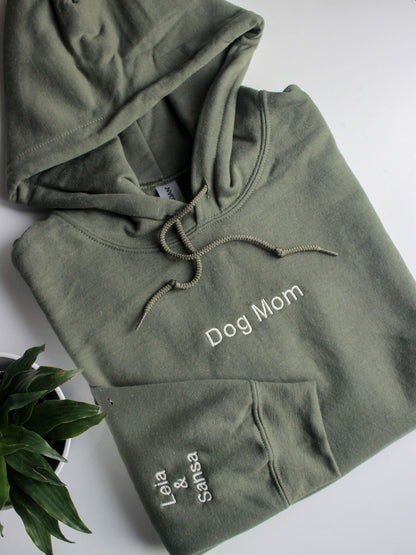 Dog Mom Sweatshirt with Names on Sleeve